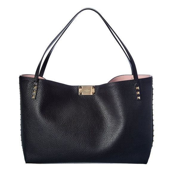 Valentino Rockstud Alcove Medium Grainy Leather Tote, Black - Picture 2 of 4